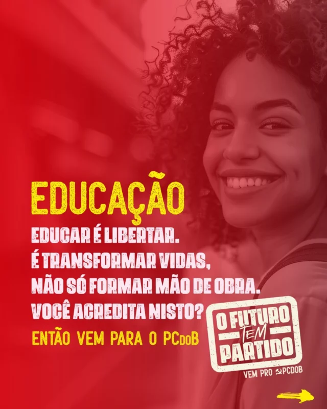 📚 Educar é libertar!
No PCdoB, acreditamos que a educação vai além de formar mão de obra — ela transforma vidas, realiza sonhos e constrói um futuro coletivo.

Defendemos uma escola que acolhe, ensina com criticidade e prepara para a vida, não só para o mercado.
Da infância à universidade, queremos uma educação que respeite saberes, valorize a cultura e atenda às necessidades do povo.

Se você também acredita que o futuro tem que passar pela educação, #VemProPCdoB.

#PCdoB
#Educação
