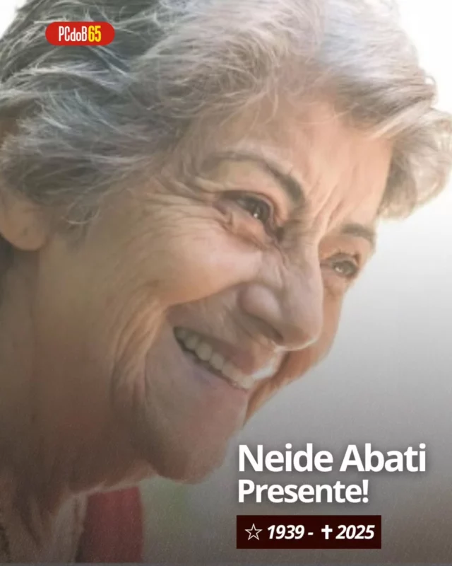 Neide Abati, presente! | A Direção Nacional do PCdoB se solidariza com todos os militantes do PCdoB de São Paulo pela perda de Neide Abati. Prestamos nossas condolências à toda a família e ressaltamos a contribuição de toda uma vida à luta em defesa do nosso povo e pelo socialismo.

"Sua trajetória de dedicação às causas populares se estendeu por quase 60 anos, tornando-se uma referência para toda a militância comunista, especialmente a da Zona Sul de São Paulo. Com a pandemia, Neide foi morar em Campinas. Ela deixa quatro filhos, quatro netas e o marido, Abel Abati, também militante comunista, que foi administrador regional (subprefeito) do Campo Limpo na gestão do prefeito Mário Covas.

Seguimos firmes na Luta pela qual Neide dedicou toda sua vida.

Neide Abati, você está presente!

São Paulo, 2 de junho de 2025

Comitê Estadual do Partido Comunista do Brasil no estado de São Paulo

Comitê Municipal do Partido Comunista do Brasil na cidade de São Paulo"

Confira a íntegra da Nota de Pesar no site do #PCdoB.

Foto: Keiny Andrade/Agência Pública

#PCdoB
